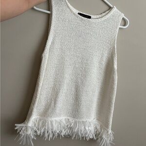 White Fringe Sleeveless Top